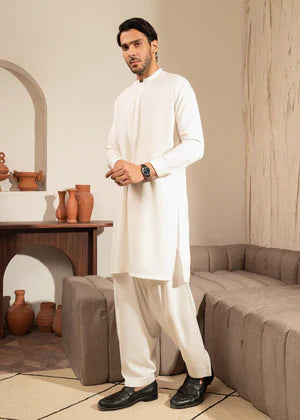 Alif by Buraq Online Mens RTW Solids Wash and Wear Kurta Shalwar Ivory Ban - Casual Collection