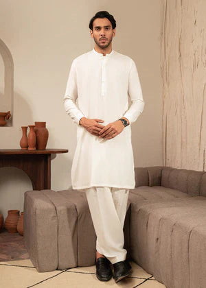Alif by Buraq Online Mens RTW Solids Wash and Wear Kurta Shalwar Ivory Ban - Casual Collection