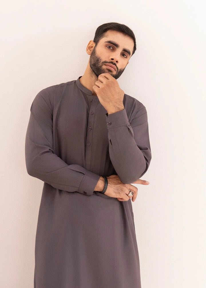 Alif by Buraq Online Mens RTW Solids Wash and Wear Kurta Shalwar Grey Ban - Casual Collection
