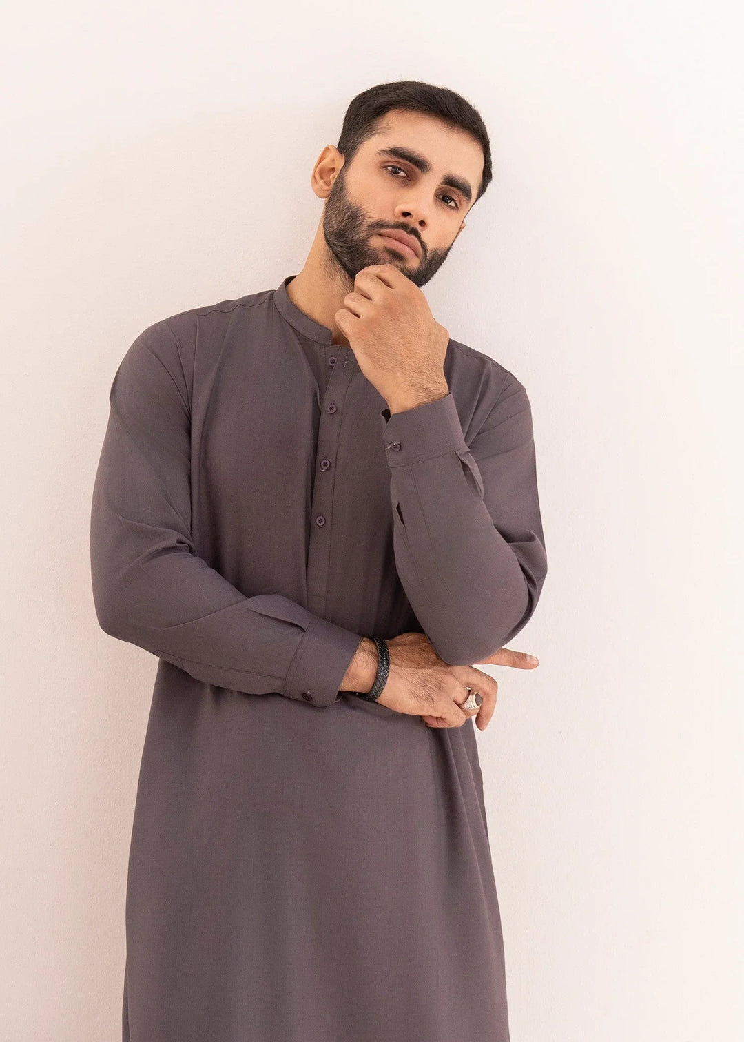 Alif by Buraq Online Mens RTW Solids Wash and Wear Kurta Shalwar Grey Ban - Casual Collection