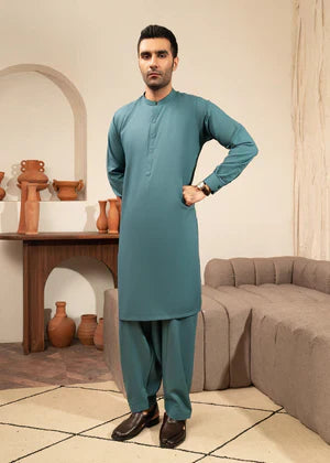 Alif by Buraq Online Mens RTW Solids Wash and Wear Kurta Shalwar Sea Green Ban - Casual Collection