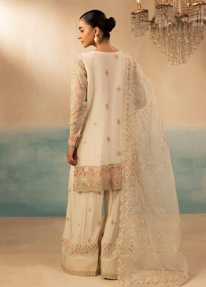 Essentials by Diara Couture Women Pret Embroidered Organza 3 Piece Suit Ramsha FS-01 Ivory - Wedding Collection