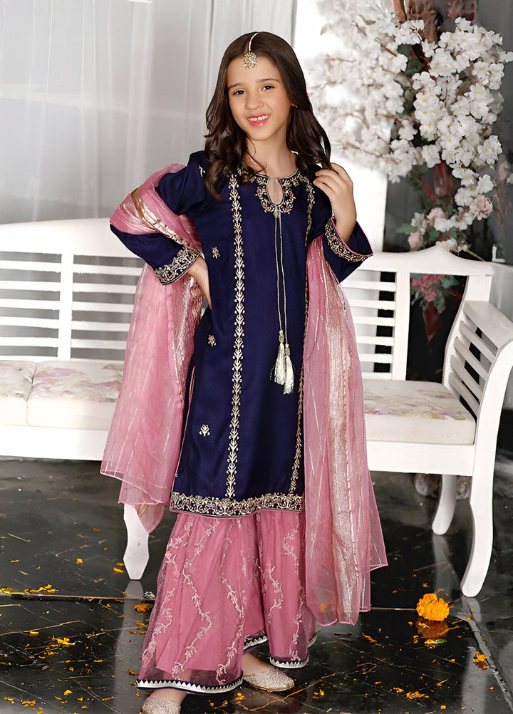 Modest Girls Pret Embroidered Rawsilk 3 Piece Suit Gulnoor - Wedding Collection