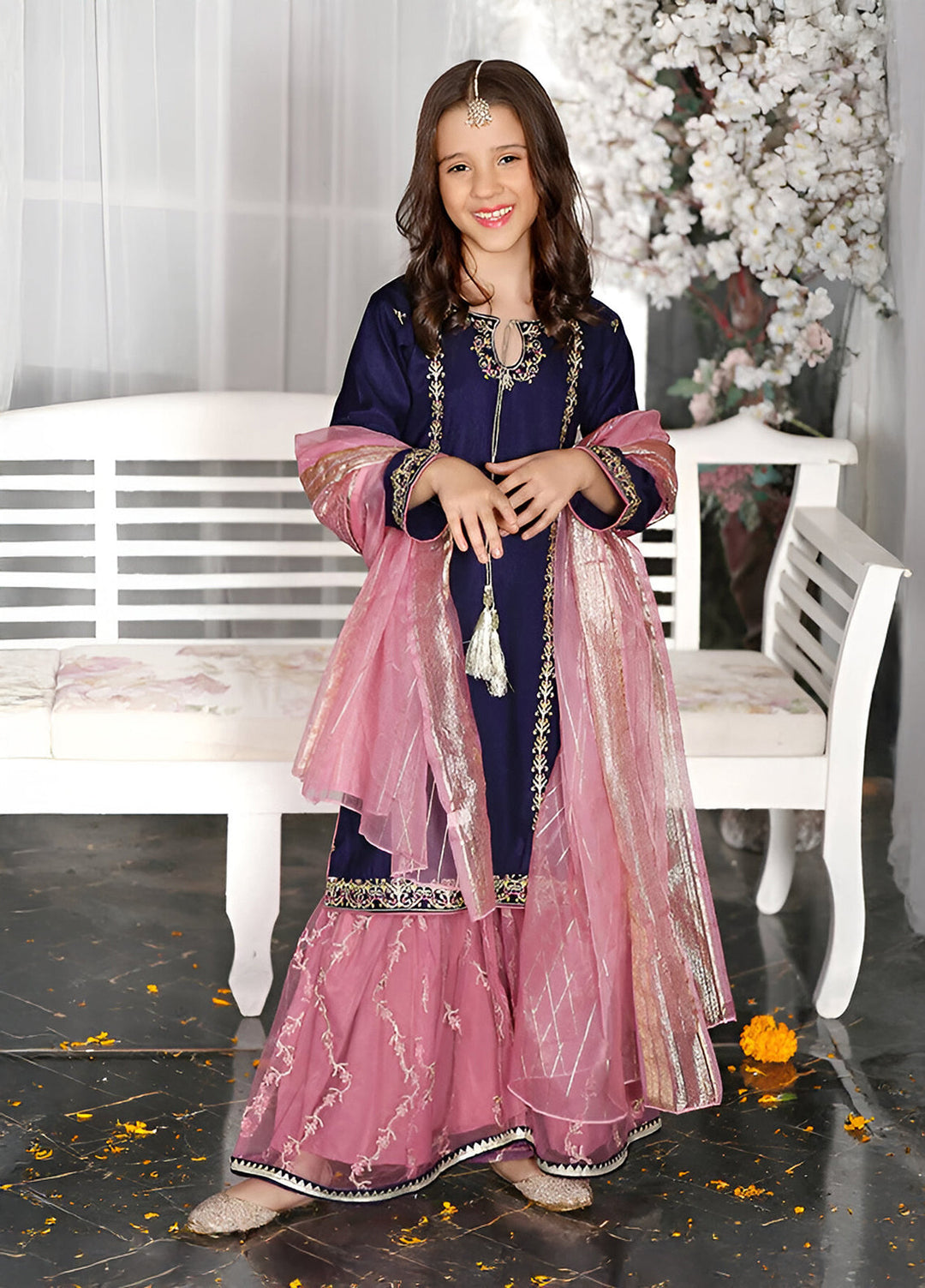 Modest Girls Pret Embroidered Rawsilk 3 Piece Suit Gulnoor - Wedding Collection