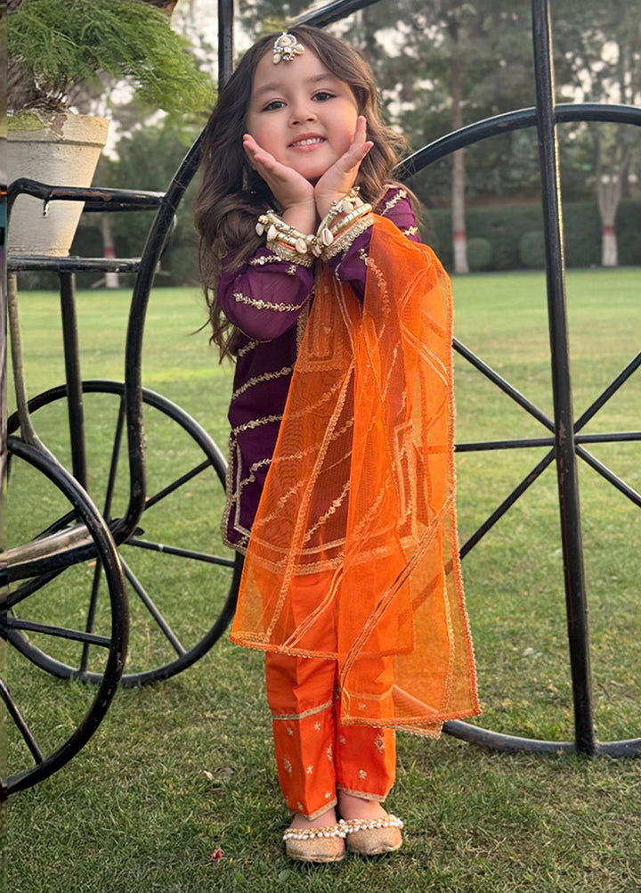 Modest Girls Pret Embroidered Chiffon 3 Piece Suit Purple Delight - Wedding Collection