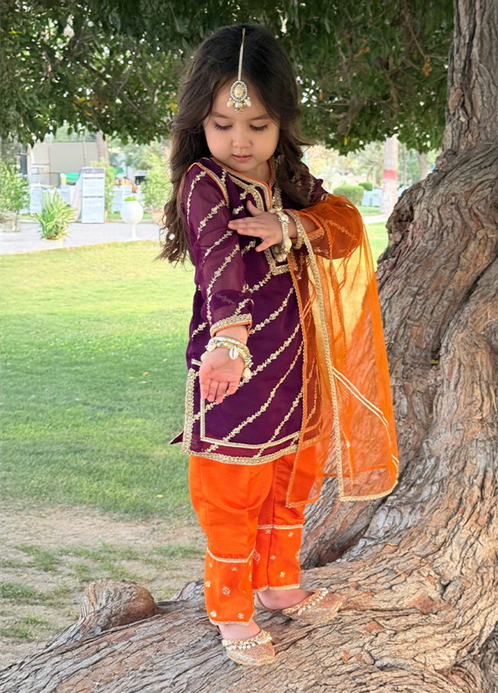 Modest Girls Pret Embroidered Chiffon 3 Piece Suit Purple Delight - Wedding Collection