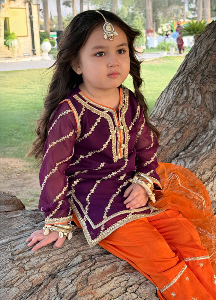 Modest Girls Pret Embroidered Chiffon 3 Piece Suit Purple Delight - Wedding Collection