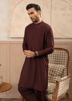 Alif by Buraq Online Mens RTW Solids Wash and Wear Kurta Shalwar Maroon Ban - Casual Collection