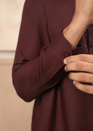 Alif by Buraq Online Mens RTW Solids Wash and Wear Kurta Shalwar Maroon Ban - Casual Collection
