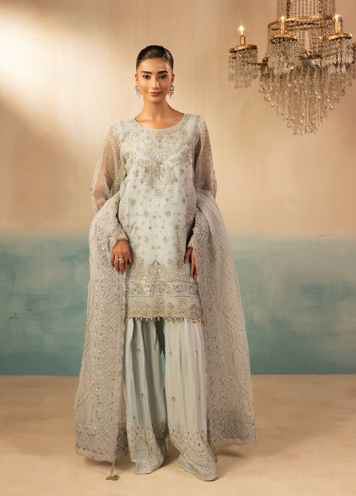 Essentials by Diara Couture Women Pret Embroidered Organza 3 Piece Suit Ramsha FS-01 Ice Blue - Wedding Collection