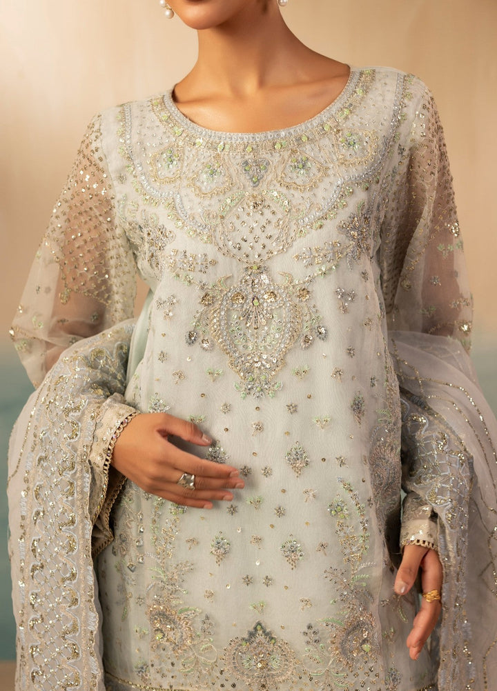 Essentials by Diara Couture Women Pret Embroidered Organza 3 Piece Suit Ramsha FS-01 Ice Blue - Wedding Collection