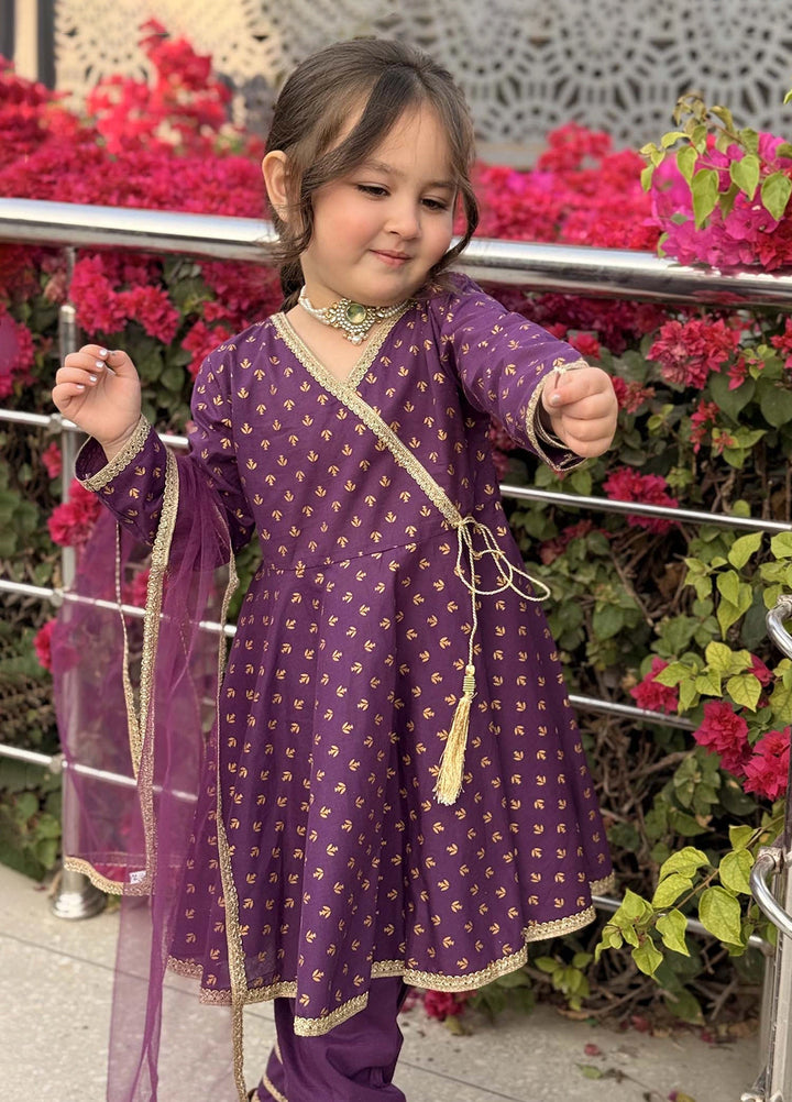 Modest Girls Pret Printed Cotton 3 Piece Suit Purple Adorn - Wedding Collection
