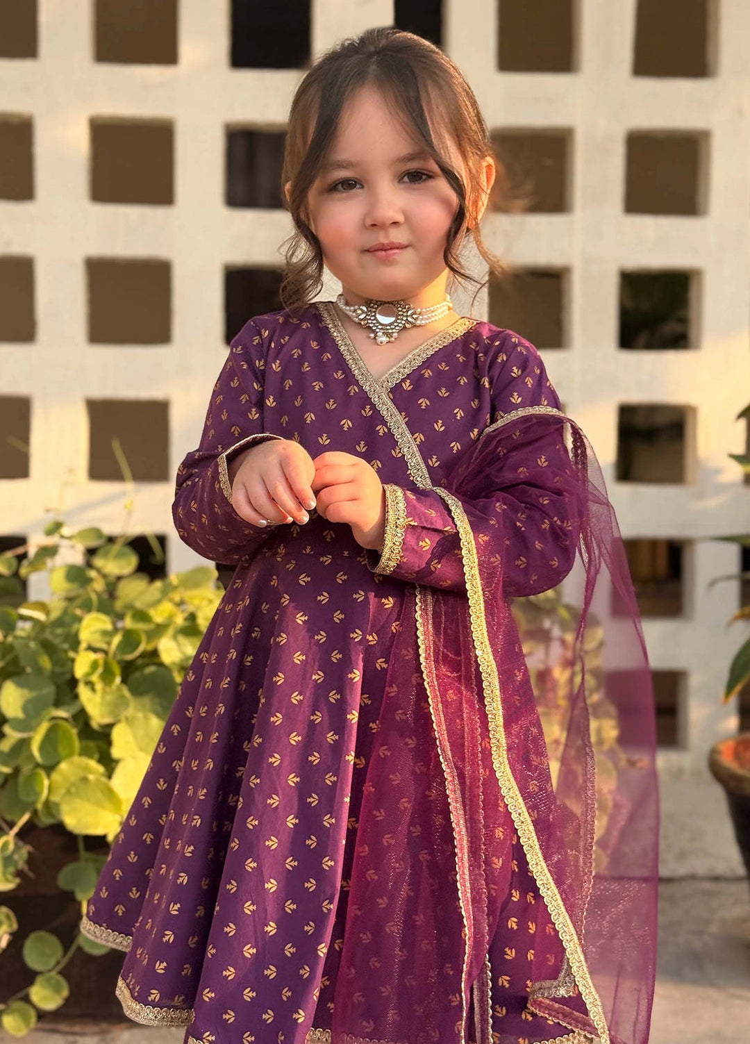 Modest Girls Pret Printed Cotton 3 Piece Suit Purple Adorn - Wedding Collection