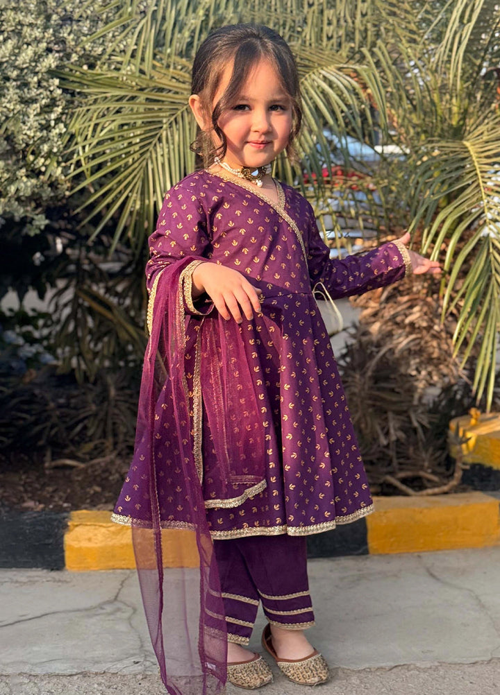 Modest Girls Pret Printed Cotton 3 Piece Suit Purple Adorn - Wedding Collection