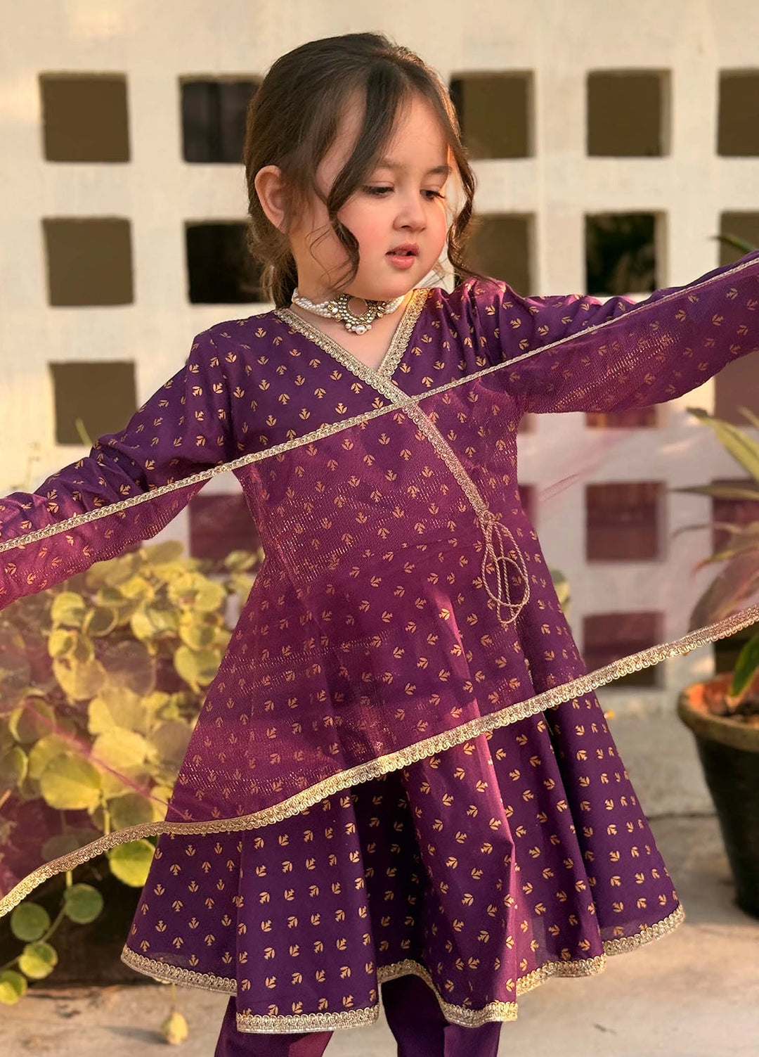 Modest Girls Pret Printed Cotton 3 Piece Suit Purple Adorn - Wedding Collection