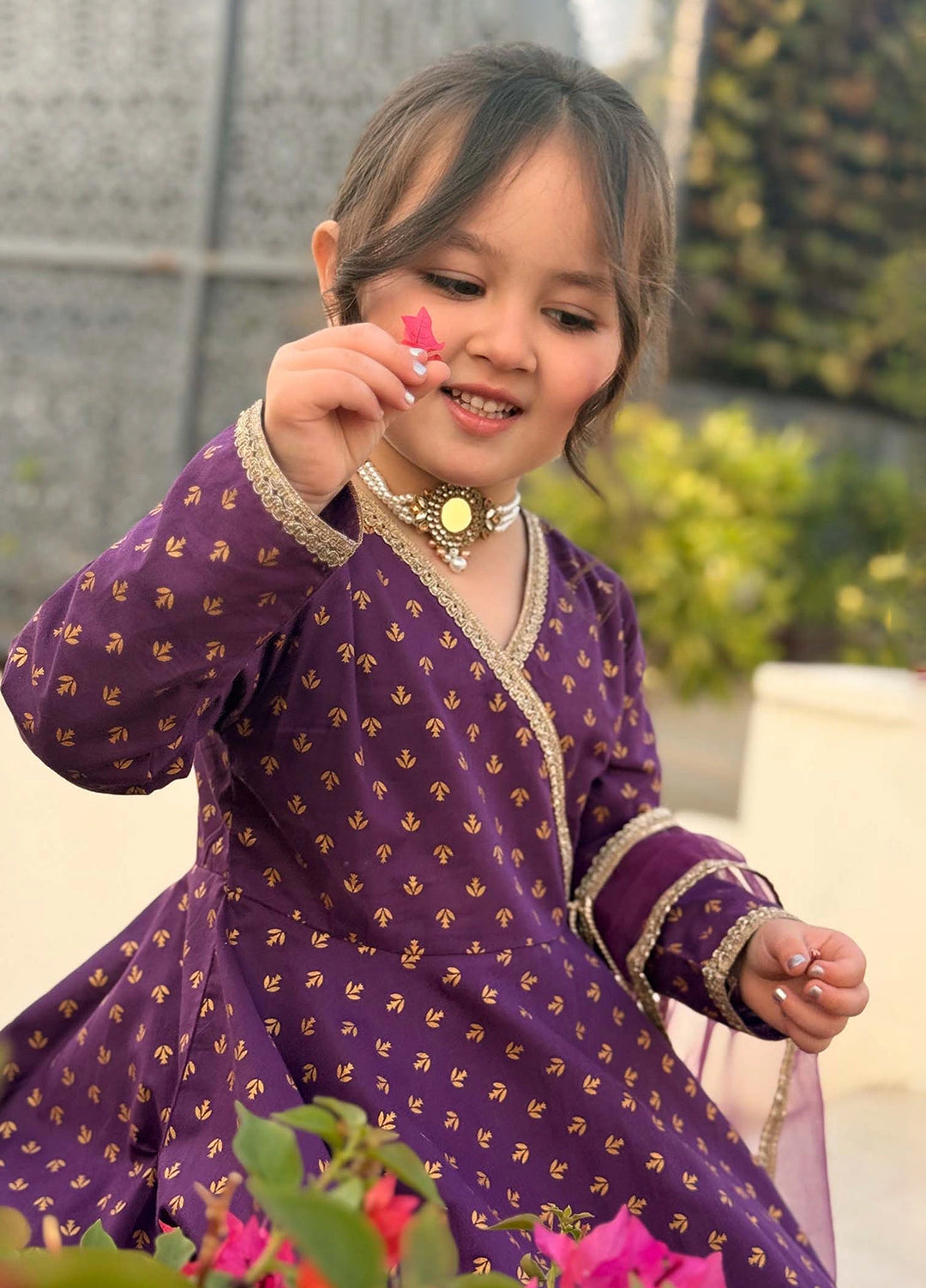 Modest Girls Pret Printed Cotton 3 Piece Suit Purple Adorn - Wedding Collection