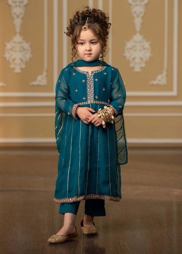 Modest Girls Pret Embroidered Chiffon 3 Piece Suit Green - Wedding Collection