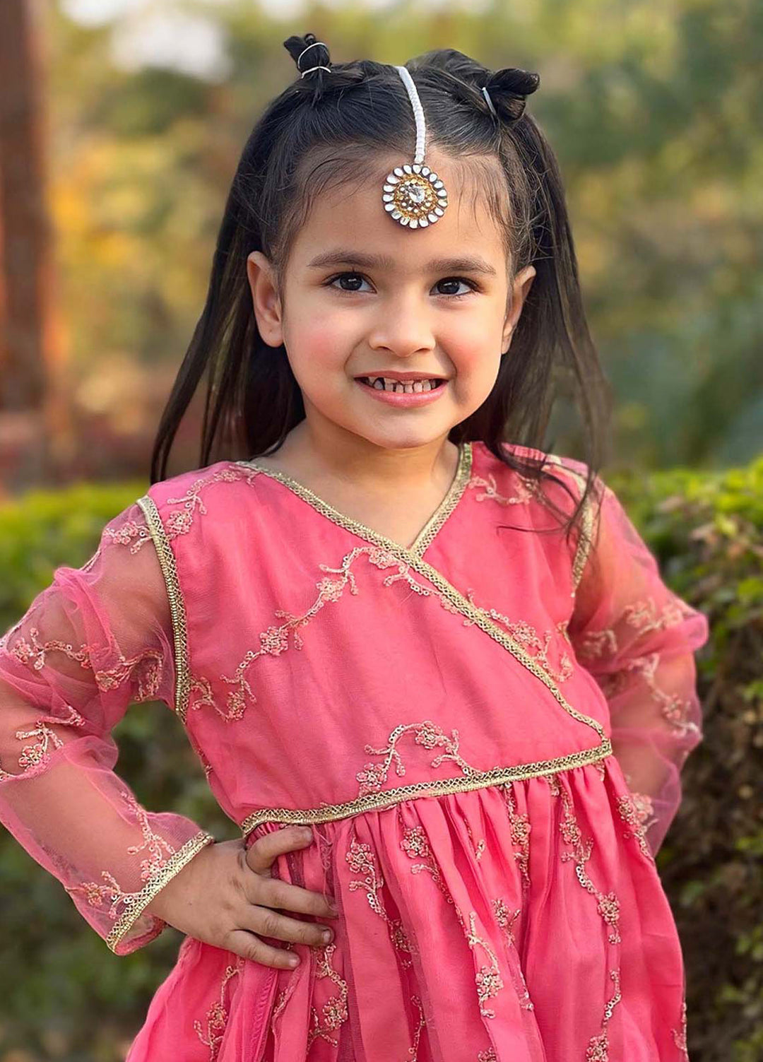 Modest Girls Pret Embroidered Net 3 Piece Suit Pink - Wedding Collection