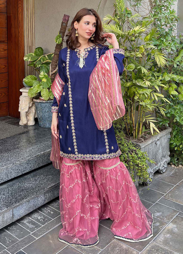 Modest Women Pret Embroidered Raw Silk 3 Piece Gharara Gulnoor - Festive Collection
