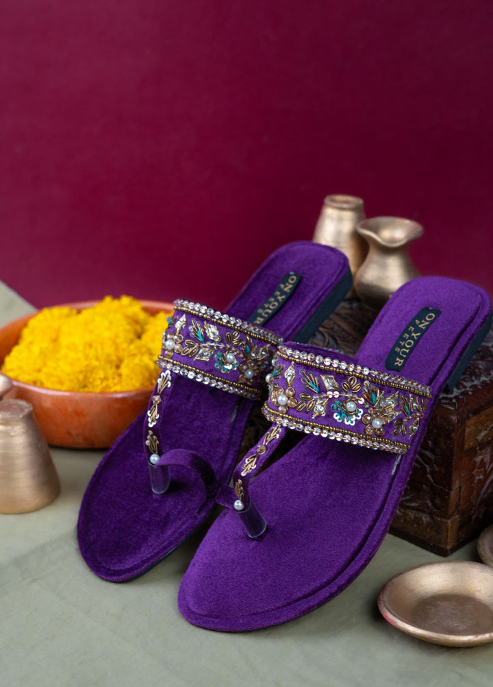 On Your Feets Women Hand work Footwear Purple Amethyst Noor - Kolhapuri Collection