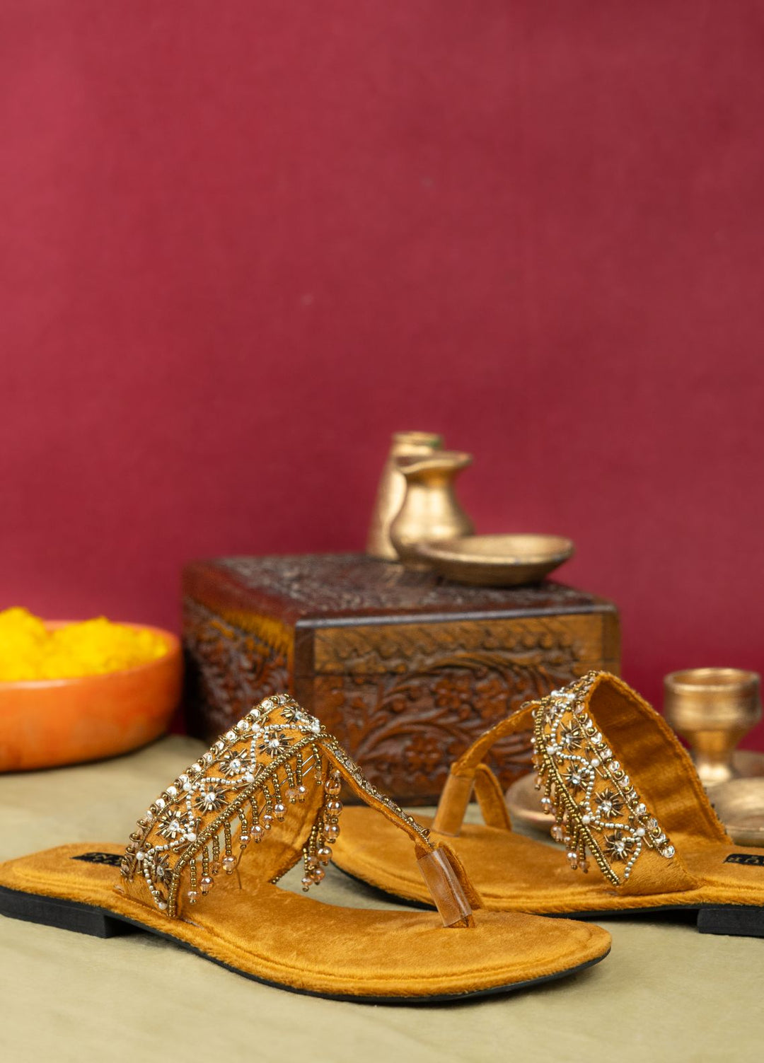 On Your Feets Women Hand work Footwear Mustard Zarish Gold - Kolhapuri Collection