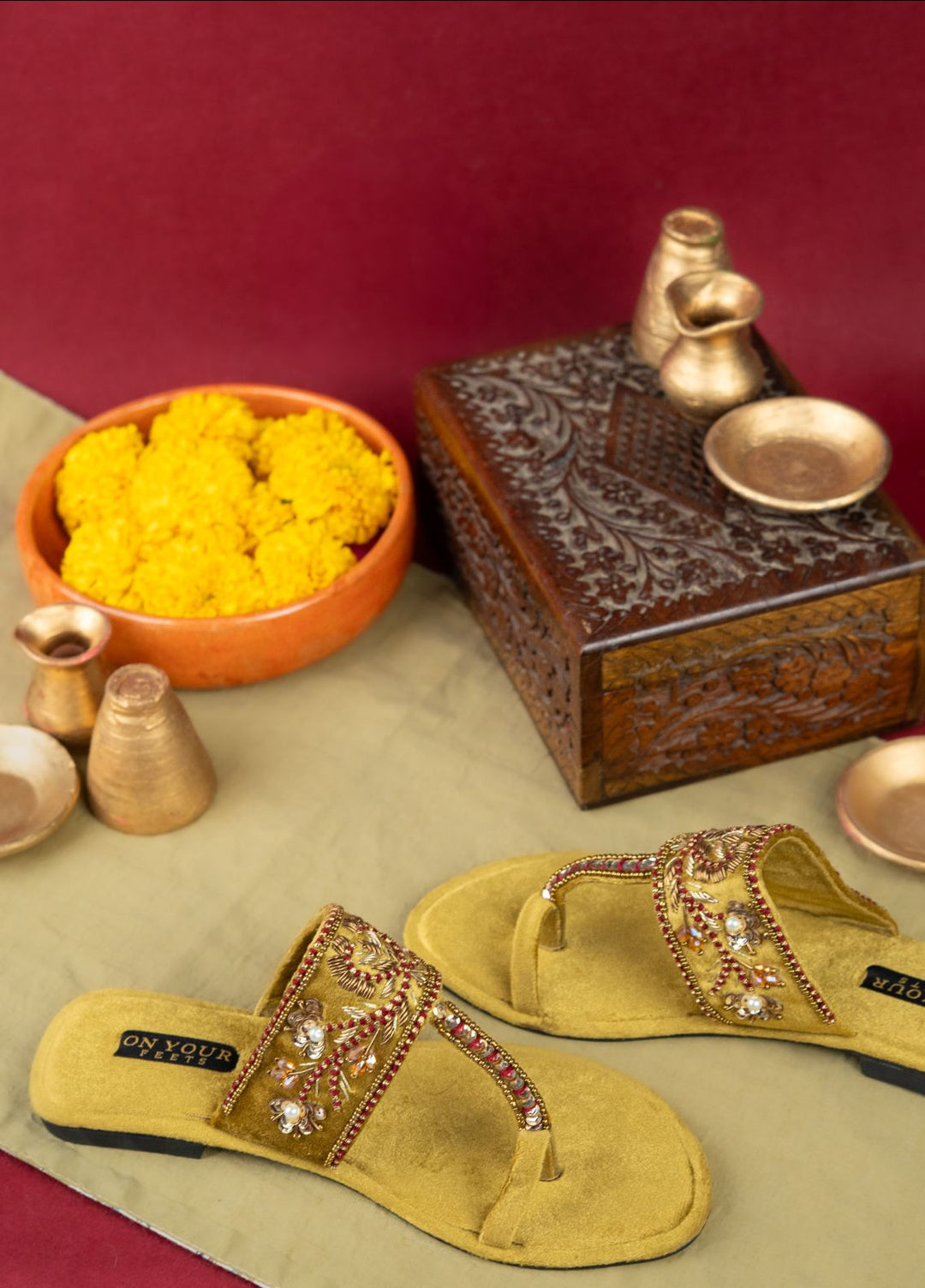 On Your Feets Women Hand work Footwear Golden Noor-e-Zar - Kolhapuri Collection