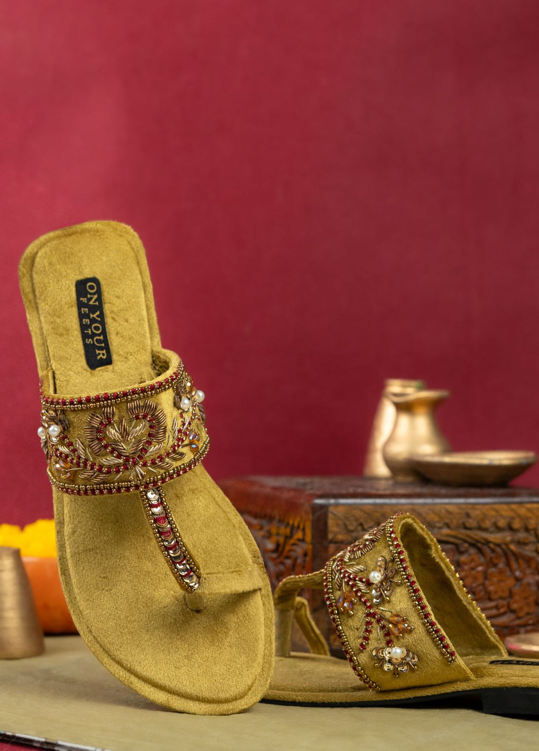 On Your Feets Women Hand work Footwear Golden Noor-e-Zar - Kolhapuri Collection