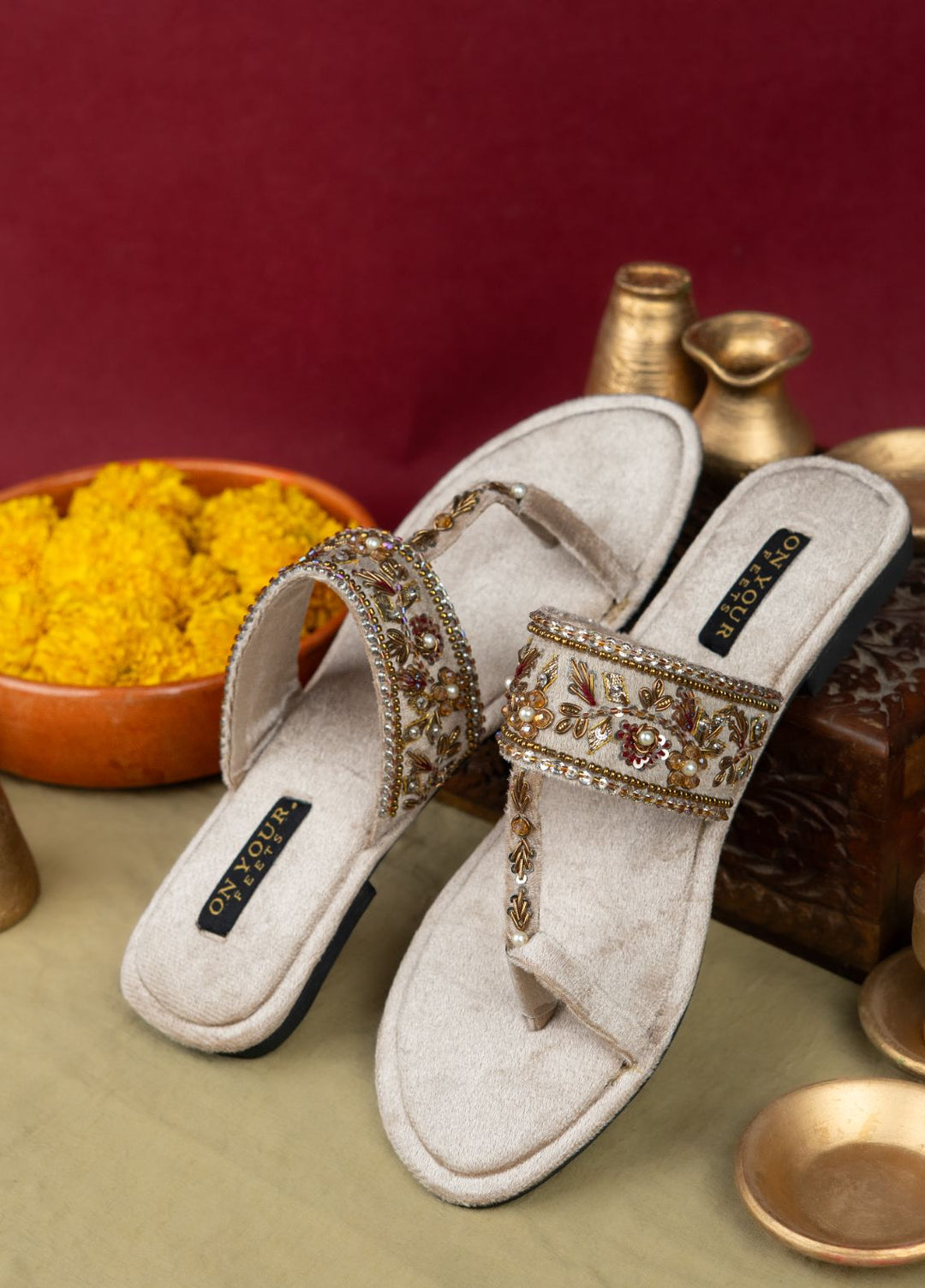 On Your Feets Women Hand work Footwear Off White Zar-e-Ivory Royale - Kolhapuri Collection