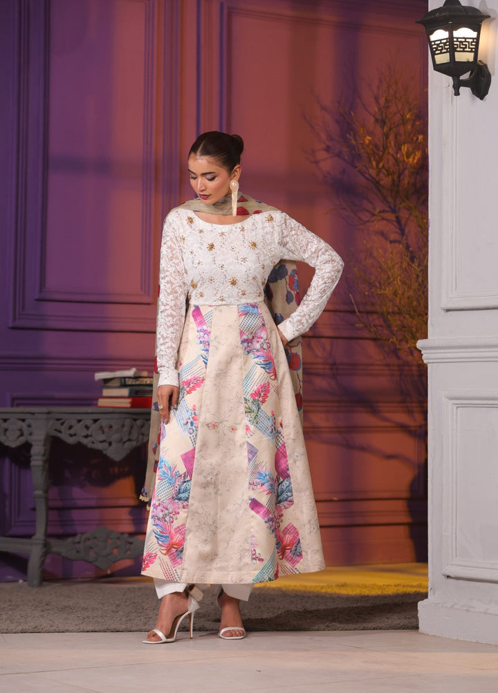 Afreen Sublimation by Huma Gul Pret Silk Hand work 3 Piece Suit HG-507 Qirat - Festive Collection