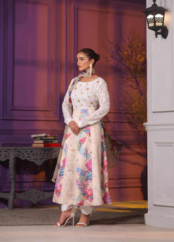 Afreen Sublimation by Huma Gul Pret Silk Hand work 3 Piece Suit HG-507 Qirat - Festive Collection