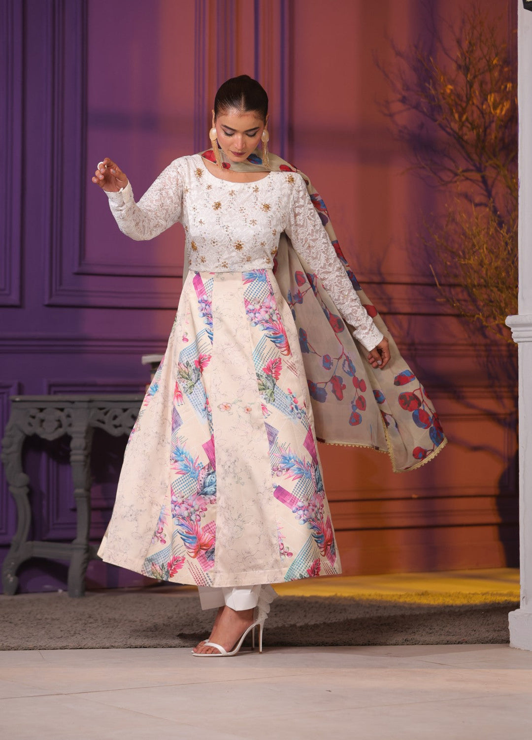 Afreen Sublimation by Huma Gul Pret Silk Hand work 3 Piece Suit HG-507 Qirat - Festive Collection