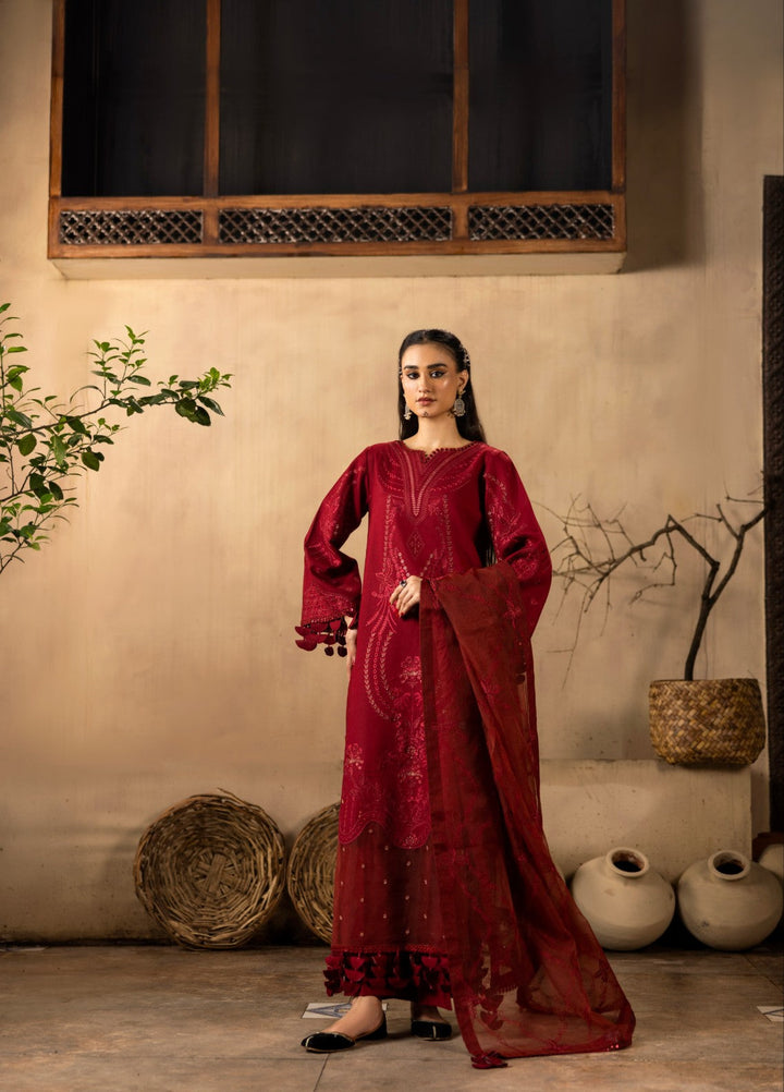 Ravish by Ruby Suleiman Unstitched Embroidered Lawn 3 Piece Suit Wine Glow - Festive Collection