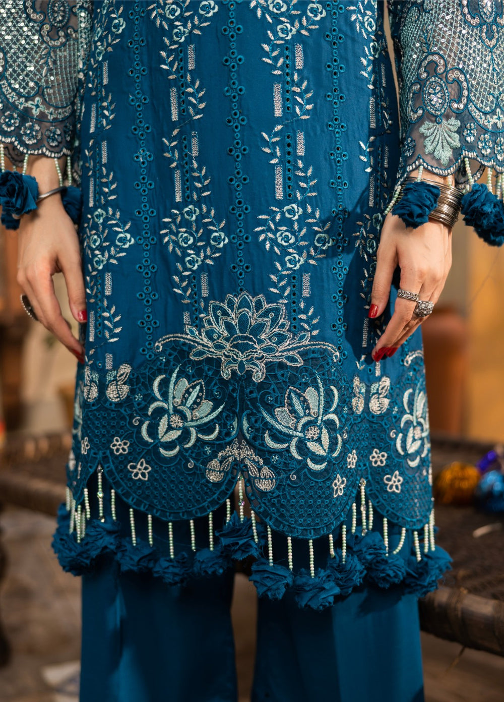 Ravish by Ruby Suleiman Unstitched Embroidered Lawn 3 Piece Suit Ocean Mist - Festive Collection