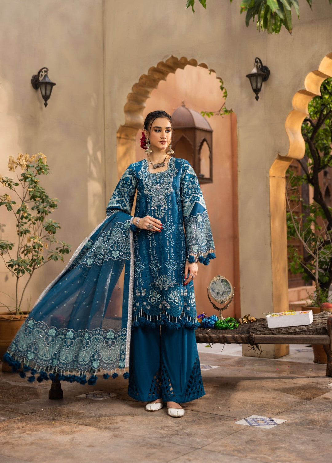 Ravish by Ruby Suleiman Unstitched Embroidered Lawn 3 Piece Suit Ocean Mist - Festive Collection