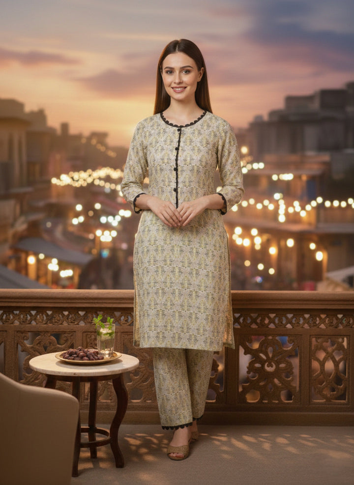 Khair-ul-wara Ramadan Edits Unstitched Printed Cotton 2 Piece Suit Citrus Sage - Summer Collection