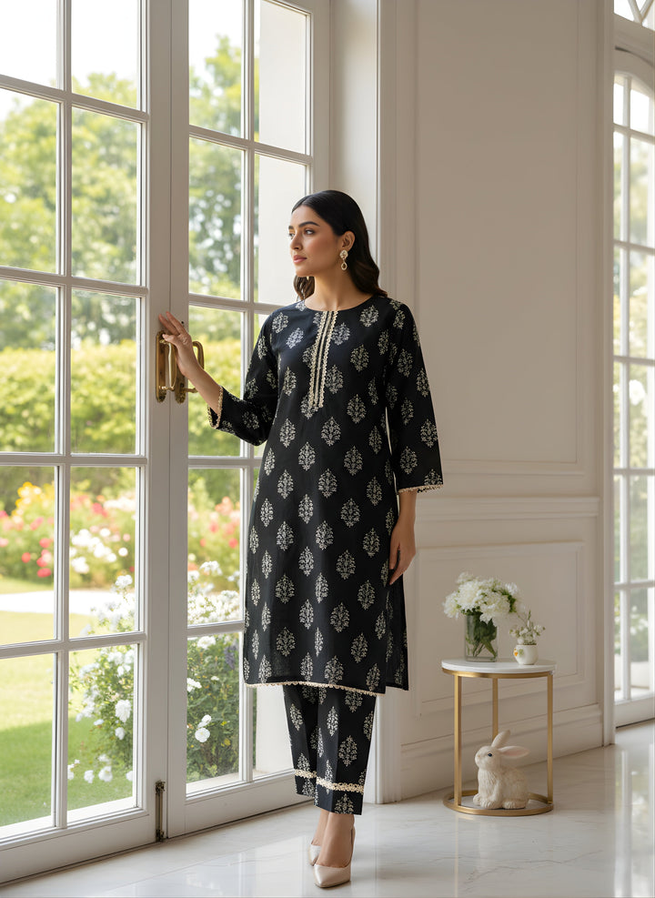 Khair-ul-wara Ramadan Edits Unstitched Printed Cotton 2 Piece Suit Midnight Ebony - Summer Collection