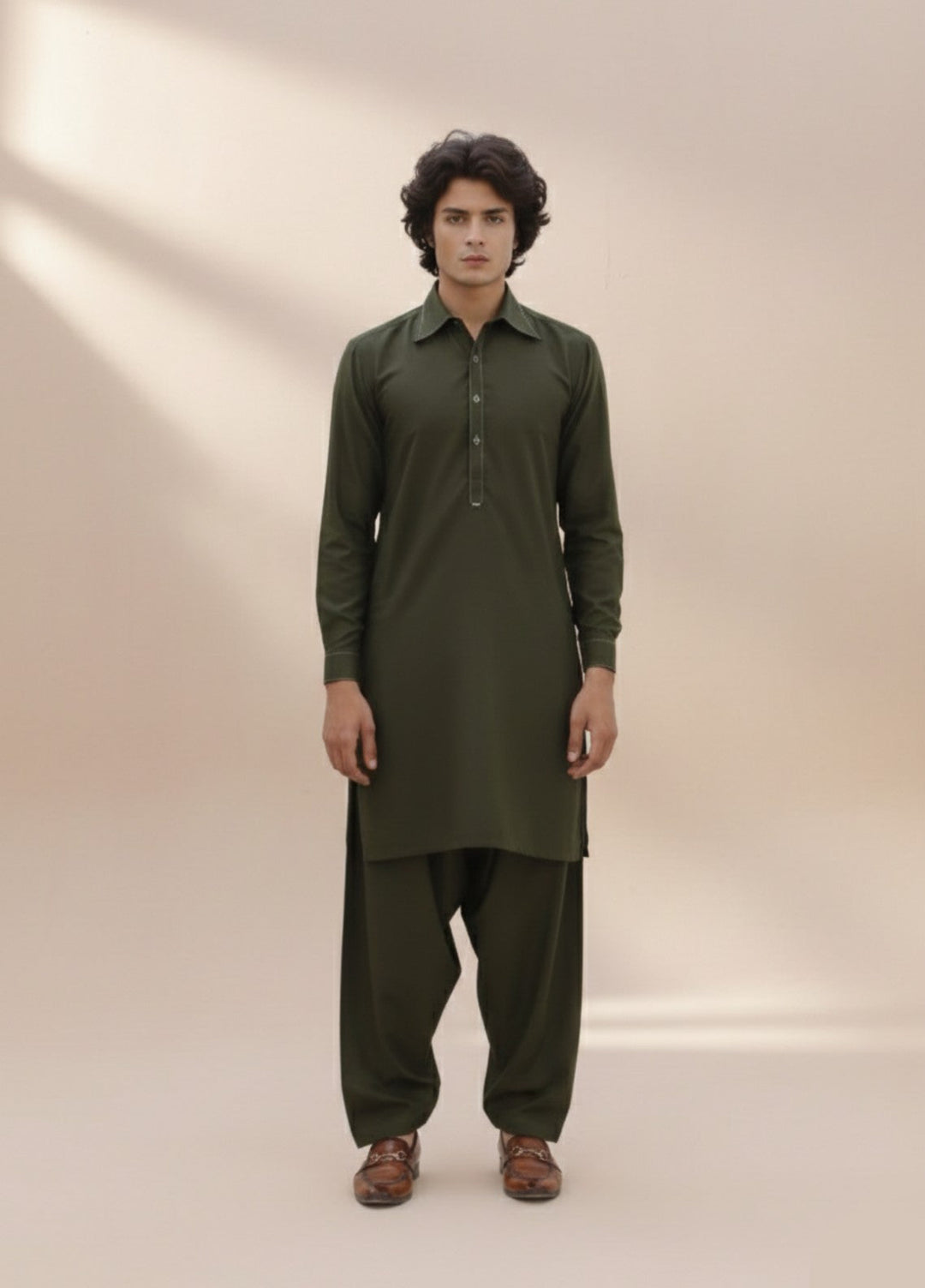 Olive green premium shalwar kameez