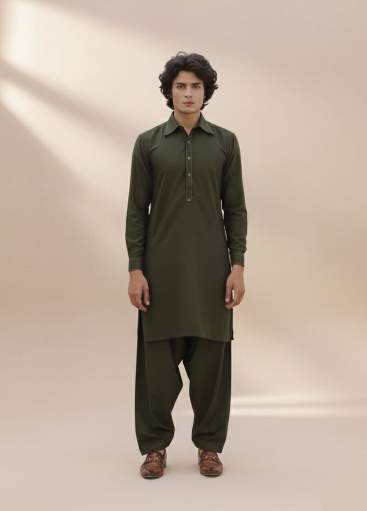 Olive green premium shalwar kameez