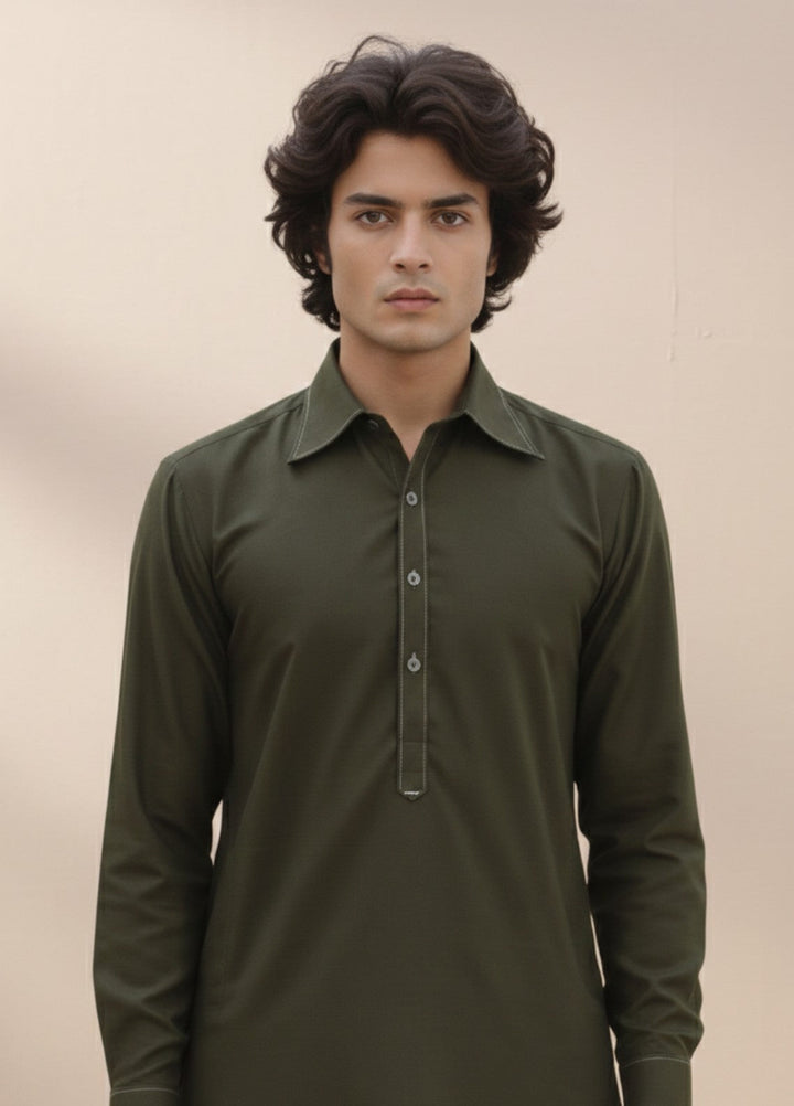Olive green premium shalwar kameez
