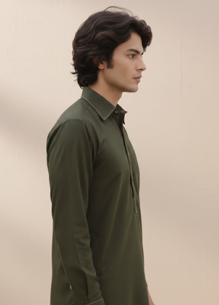 Olive green premium shalwar kameez