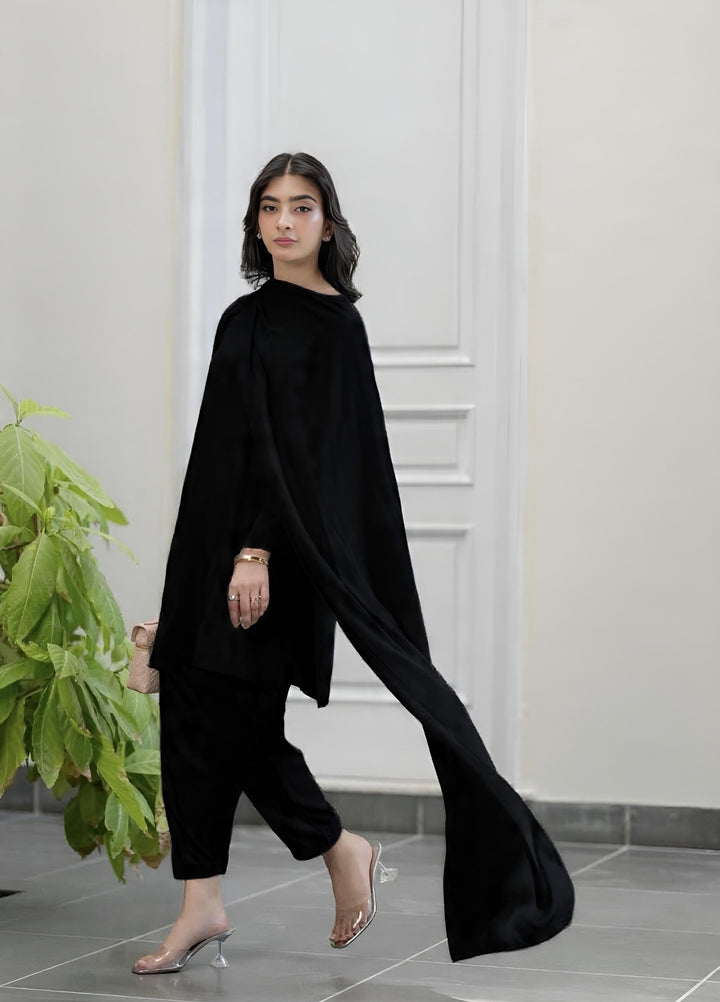 Misaal By Ayesha Somaya Pret Solids Linen 2 Piece 17051 Black Drape - Ramadan Collection