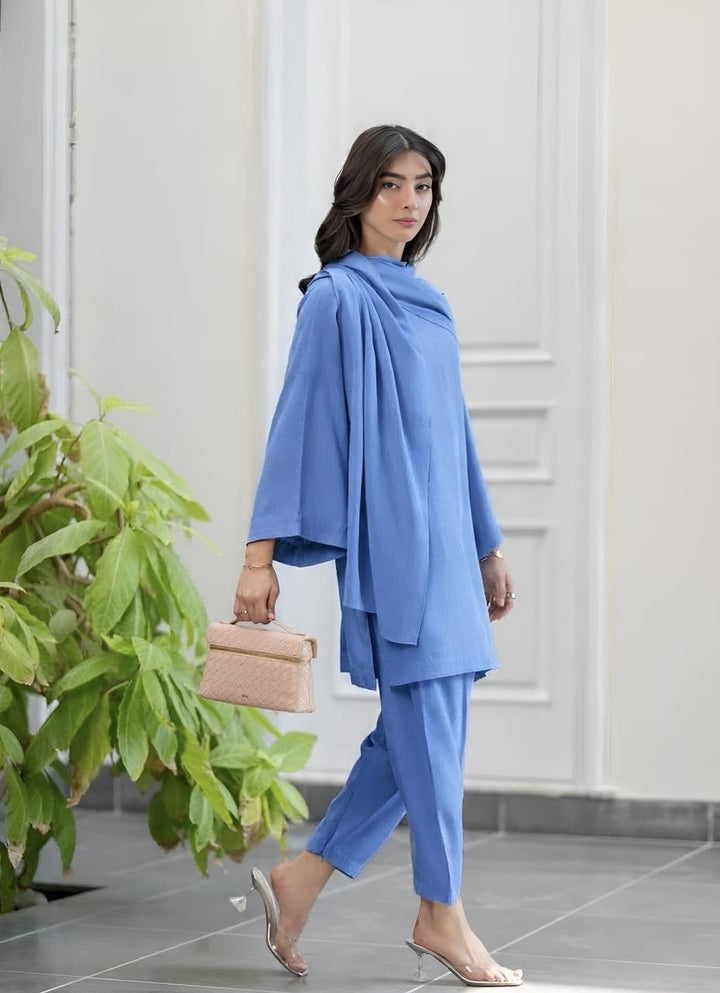 Misaal By Ayesha Somaya Pret Solids Linen 2 Piece 17051 Powder Blue Drape - Ramadan Collection