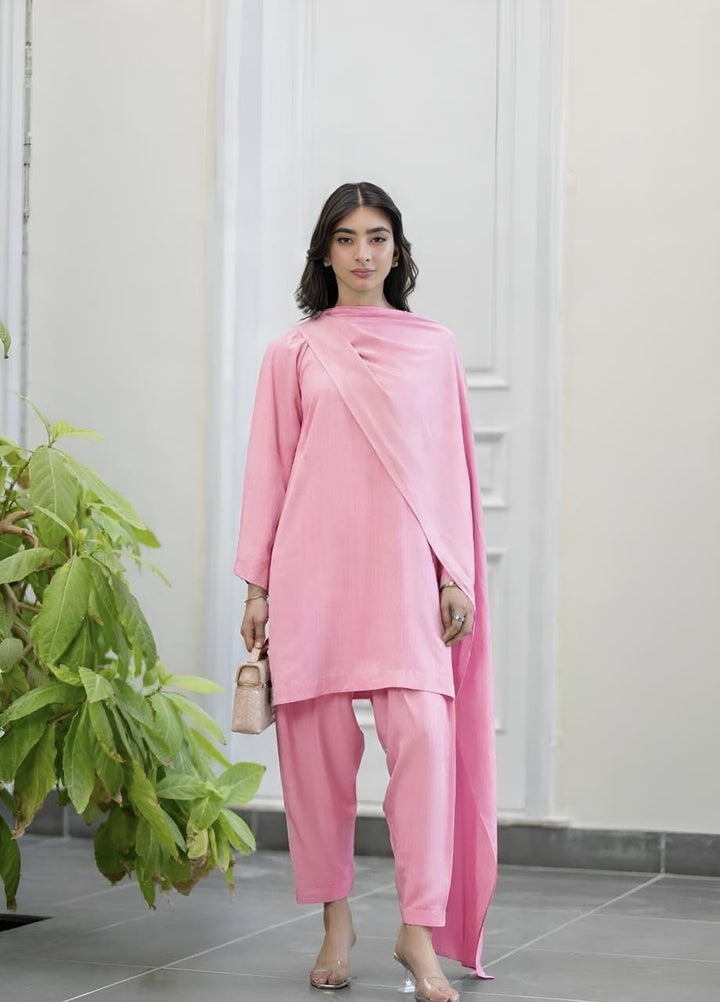 Misaal By Ayesha Somaya Pret Solids Linen 2 Piece 17051 Pink Drape - Ramadan Collection
