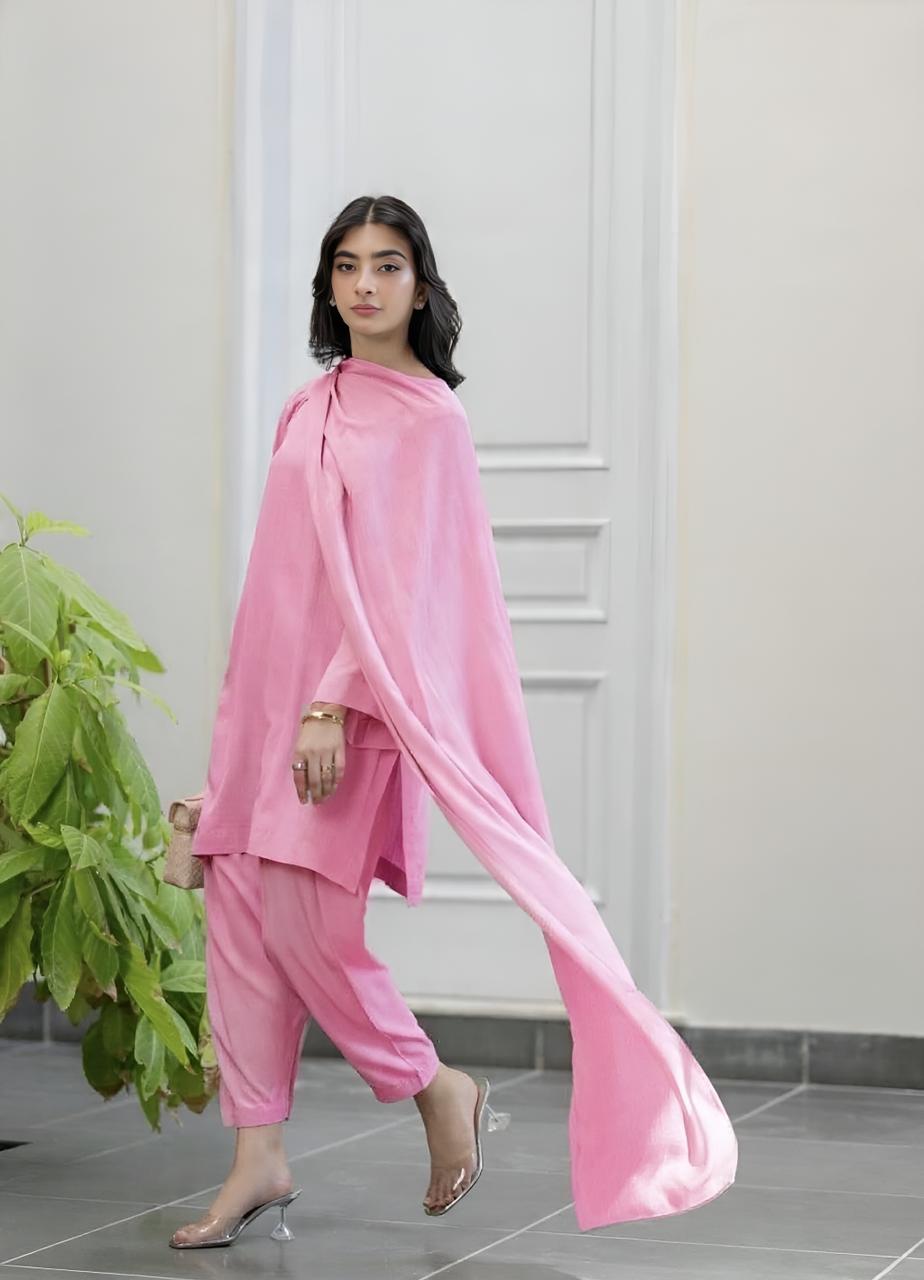 Misaal By Ayesha Somaya Pret Solids Linen 2 Piece 17051 Pink Drape - Ramadan Collection