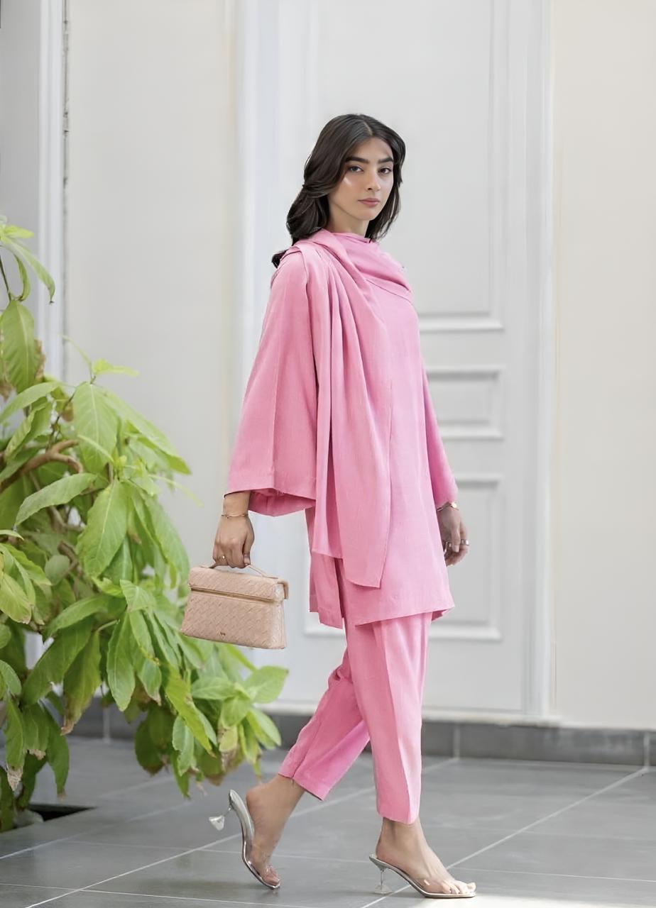 Misaal By Ayesha Somaya Pret Solids Linen 2 Piece 17051 Pink Drape - Ramadan Collection