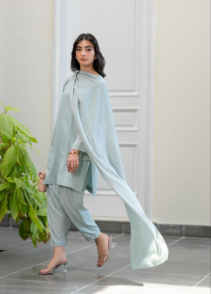 Misaal By Ayesha Somaya Pret Solids Linen 2 Piece 17051 Mint Drape - Ramadan Collection