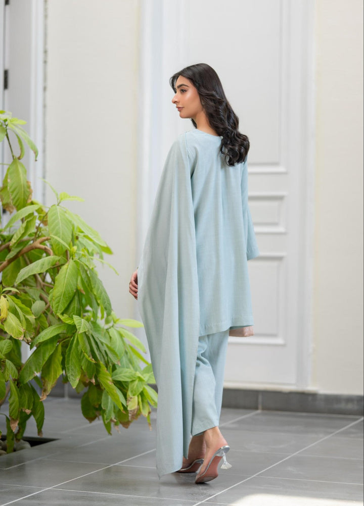 Misaal By Ayesha Somaya Pret Solids Linen 2 Piece 17051 Mint Drape - Ramadan Collection