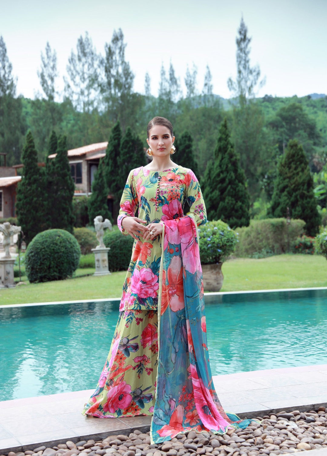 Stillness In Bloom By Feathers Printed Lawn 3 Piece Suit Huesyn - Summer Collection