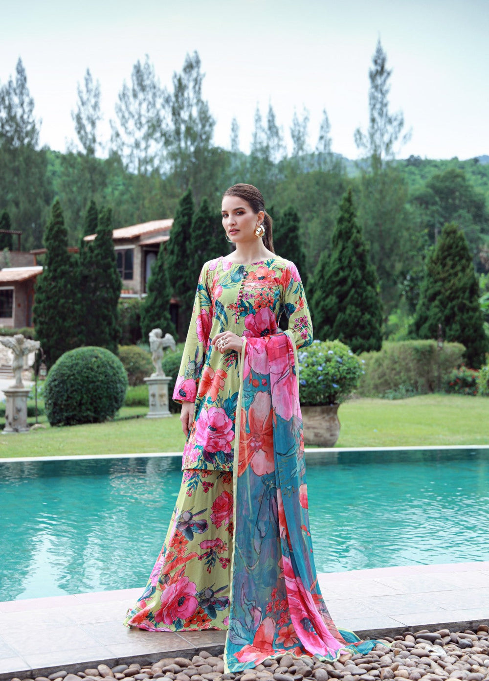 Stillness In Bloom By Feathers Printed Lawn 3 Piece Suit Huesyn - Summer Collection