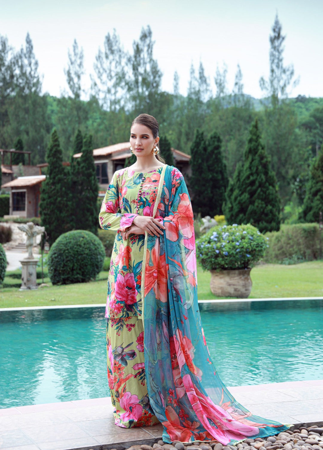 Stillness In Bloom By Feathers Printed Lawn 3 Piece Suit Huesyn - Summer Collection
